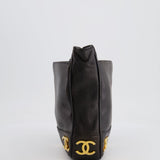 Chanel Vintage Black Small Tote Bag in Lambskin Leather with Gold CC Logos