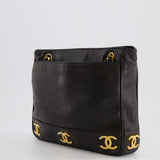 Chanel Vintage Black Small Tote Bag in Lambskin Leather with Gold CC Logos