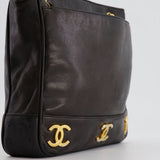 Chanel Vintage Black Small Tote Bag in Lambskin Leather with Gold CC Logos