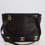 Chanel Vintage Black Small Tote Bag in Lambskin Leather with Gold CC Logos