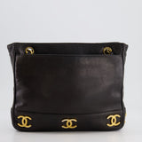 Chanel Vintage Black Small Tote Bag in Lambskin Leather with Gold CC Logos