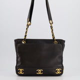 Chanel Vintage Black Small Tote Bag in Lambskin Leather with Gold CC Logos