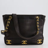 Chanel Vintage Black Small Tote Bag in Lambskin Leather with Gold CC Logos