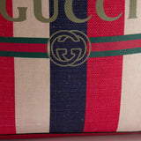 Gucci Red, Navy and White Sylvie Baiadera Striped Leather and Canvas Tote Bag with Logo Detail