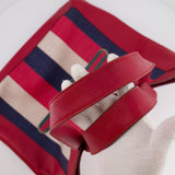 Gucci Red, Navy and White Sylvie Baiadera Striped Leather and Canvas Tote Bag with Logo Detail