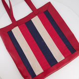 Gucci Red, Navy and White Sylvie Baiadera Striped Leather and Canvas Tote Bag with Logo Detail