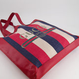 Gucci Red, Navy and White Sylvie Baiadera Striped Leather and Canvas Tote Bag with Logo Detail