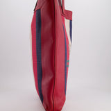 Gucci Red, Navy and White Sylvie Baiadera Striped Leather and Canvas Tote Bag with Logo Detail