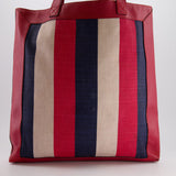 Gucci Red, Navy and White Sylvie Baiadera Striped Leather and Canvas Tote Bag with Logo Detail