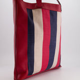 Gucci Red, Navy and White Sylvie Baiadera Striped Leather and Canvas Tote Bag with Logo Detail