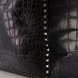 Valentino Black and Brown Reversible Crocodile Studded Tote Bag with Tone-on-Tone-Finish Hardware