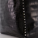 Valentino Black and Brown Reversible Crocodile Studded Tote Bag with Tone-on-Tone-Finish Hardware