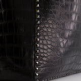 Valentino Black and Brown Reversible Crocodile Studded Tote Bag with Tone-on-Tone-Finish Hardware