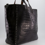 Valentino Black and Brown Reversible Crocodile Studded Tote Bag with Tone-on-Tone-Finish Hardware