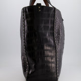 Valentino Black and Brown Reversible Crocodile Studded Tote Bag with Tone-on-Tone-Finish Hardware