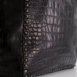 Valentino Black and Brown Reversible Crocodile Studded Tote Bag with Tone-on-Tone-Finish Hardware