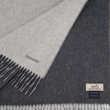 Hermès Grey Two Tone Cashmere Scarf with Stitched Logo Size 160cm x 43cm