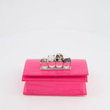 Alexander Mcqueen Hot Pink Croc-Embossed Mini Crossbody Bag with Skull Crystal Details RRP £1,940