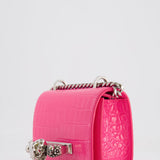 Alexander Mcqueen Hot Pink Croc-Embossed Mini Crossbody Bag with Skull Crystal Details RRP £1,940