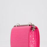 Alexander Mcqueen Hot Pink Croc-Embossed Mini Crossbody Bag with Skull Crystal Details RRP £1,940