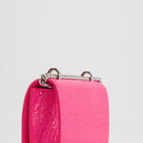 Alexander Mcqueen Hot Pink Croc-Embossed Mini Crossbody Bag with Skull Crystal Details RRP £1,940