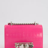 Alexander Mcqueen Hot Pink Croc-Embossed Mini Crossbody Bag with Skull Crystal Details RRP £1,940