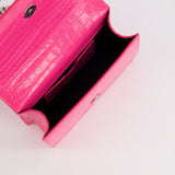 Alexander Mcqueen Hot Pink Croc-Embossed Mini Crossbody Bag with Skull Crystal Details RRP £1,940