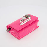 Alexander Mcqueen Hot Pink Croc-Embossed Mini Crossbody Bag with Skull Crystal Details RRP £1,940