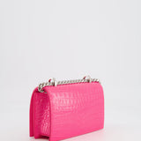 Alexander Mcqueen Hot Pink Croc-Embossed Mini Crossbody Bag with Skull Crystal Details RRP £1,940