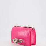 Alexander Mcqueen Hot Pink Croc-Embossed Mini Crossbody Bag with Skull Crystal Details RRP £1,940