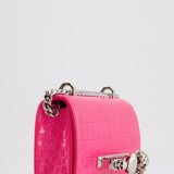 Alexander Mcqueen Hot Pink Croc-Embossed Mini Crossbody Bag with Skull Crystal Details RRP £1,940