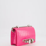 Alexander Mcqueen Hot Pink Croc-Embossed Mini Crossbody Bag with Skull Crystal Details RRP £1,940