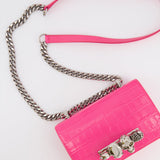 Alexander Mcqueen Hot Pink Croc-Embossed Mini Crossbody Bag with Skull Crystal Details RRP £1,940