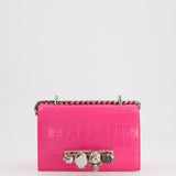 Alexander Mcqueen Hot Pink Croc-Embossed Mini Crossbody Bag with Skull Crystal Details RRP £1,940