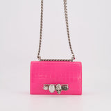 Alexander Mcqueen Hot Pink Croc-Embossed Mini Crossbody Bag with Skull Crystal Details RRP £1,940