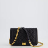 Chanel Black Caviar Leather Boy Wallet on Chain Bag with Antique Gold Hardware