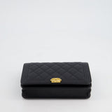 Chanel Black Caviar Leather Boy Wallet on Chain Bag with Antique Gold Hardware