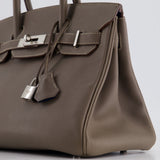 Hermès Birkin 30cm Retourne Bag Verso In Etain & Bleu Thalassa Epsom Leather with Palladium Hardware