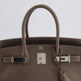 Hermès Birkin 30cm Retourne Bag Verso In Etain & Bleu Thalassa Epsom Leather with Palladium Hardware