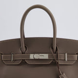 Hermès Birkin 30cm Retourne Bag Verso In Etain & Bleu Thalassa Epsom Leather with Palladium Hardware