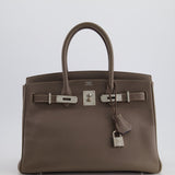 Hermès Birkin 30cm Retourne Bag Verso In Etain & Bleu Thalassa Epsom Leather with Palladium Hardware