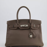 Hermès Birkin 30cm Retourne Bag Verso In Etain & Bleu Thalassa Epsom Leather with Palladium Hardware