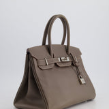 Hermès Birkin 30cm Retourne Bag Verso In Etain & Bleu Thalassa Epsom Leather with Palladium Hardware