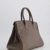 Hermès Birkin 30cm Retourne Bag Verso In Etain & Bleu Thalassa Epsom Leather with Palladium Hardware