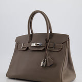 Hermès Birkin 30cm Retourne Bag Verso In Etain & Bleu Thalassa Epsom Leather with Palladium Hardware