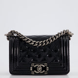 Chanel Black Patent Mini Boy Bag with Ruthenium Hardware