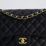 Chanel Black Jumbo Classic Double Flap Bag in Caviar Leather with Gold Hardware