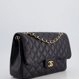 Chanel Black Jumbo Classic Double Flap Bag in Caviar Leather with Gold Hardware