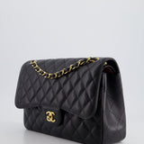 Chanel Black Jumbo Classic Double Flap Bag in Caviar Leather with Gold Hardware