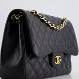 Chanel Black Jumbo Classic Double Flap Bag in Caviar Leather with Gold Hardware